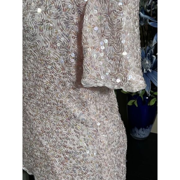Laurence Kazar New York Pink Short Sleeve  Sequined Silk Blouse Size Medium - Picture 3 of 4